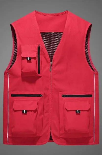Multi-pocket work vest, red