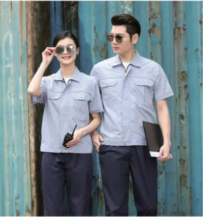 Short-sleeve work shirt set, light grey