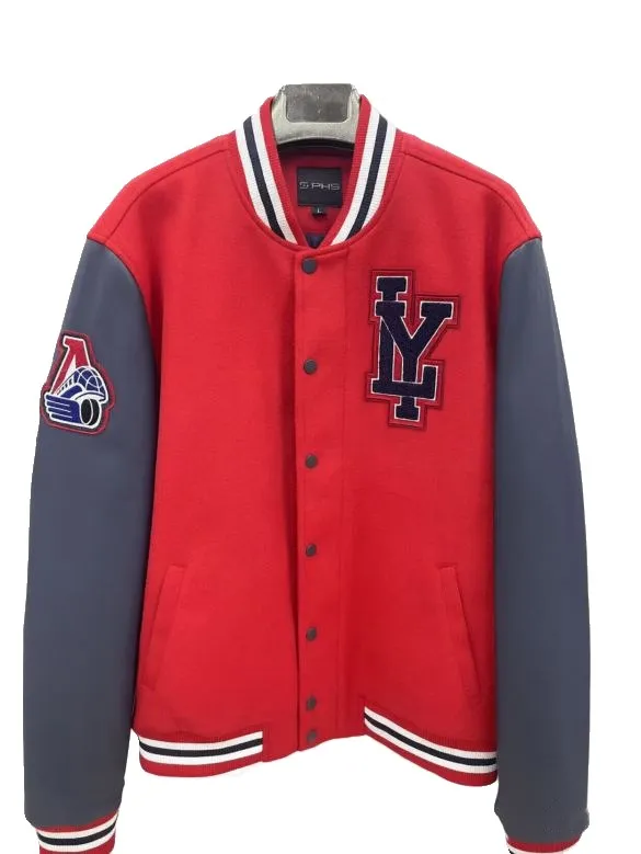 Varsity jacket with chenille patch, red