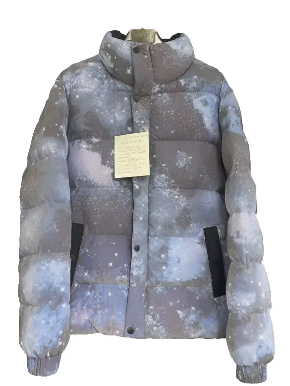 Printed puffer jacket, galaxy print