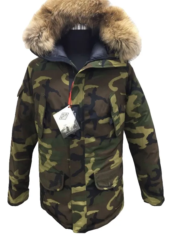 Camo parka with fur hood