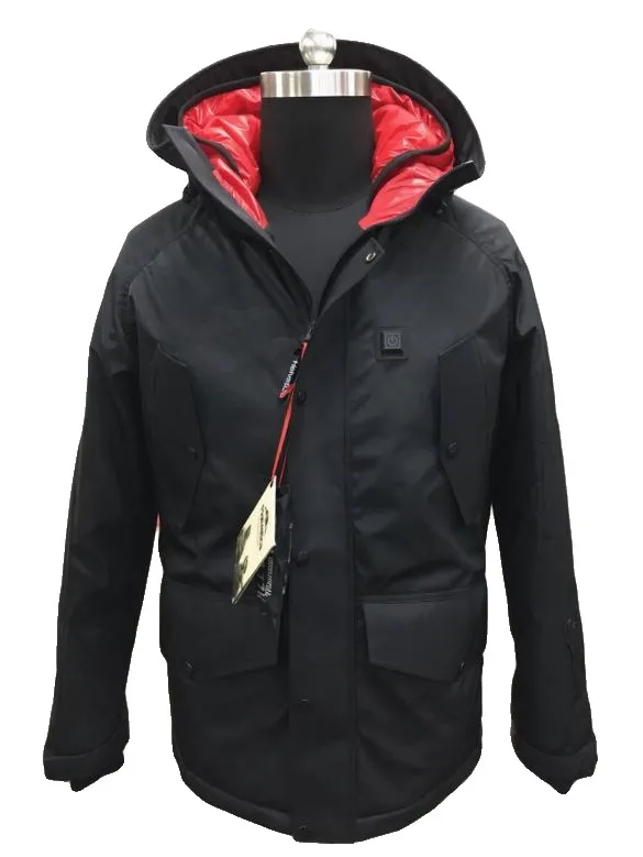 Hooded padded parka, black / red